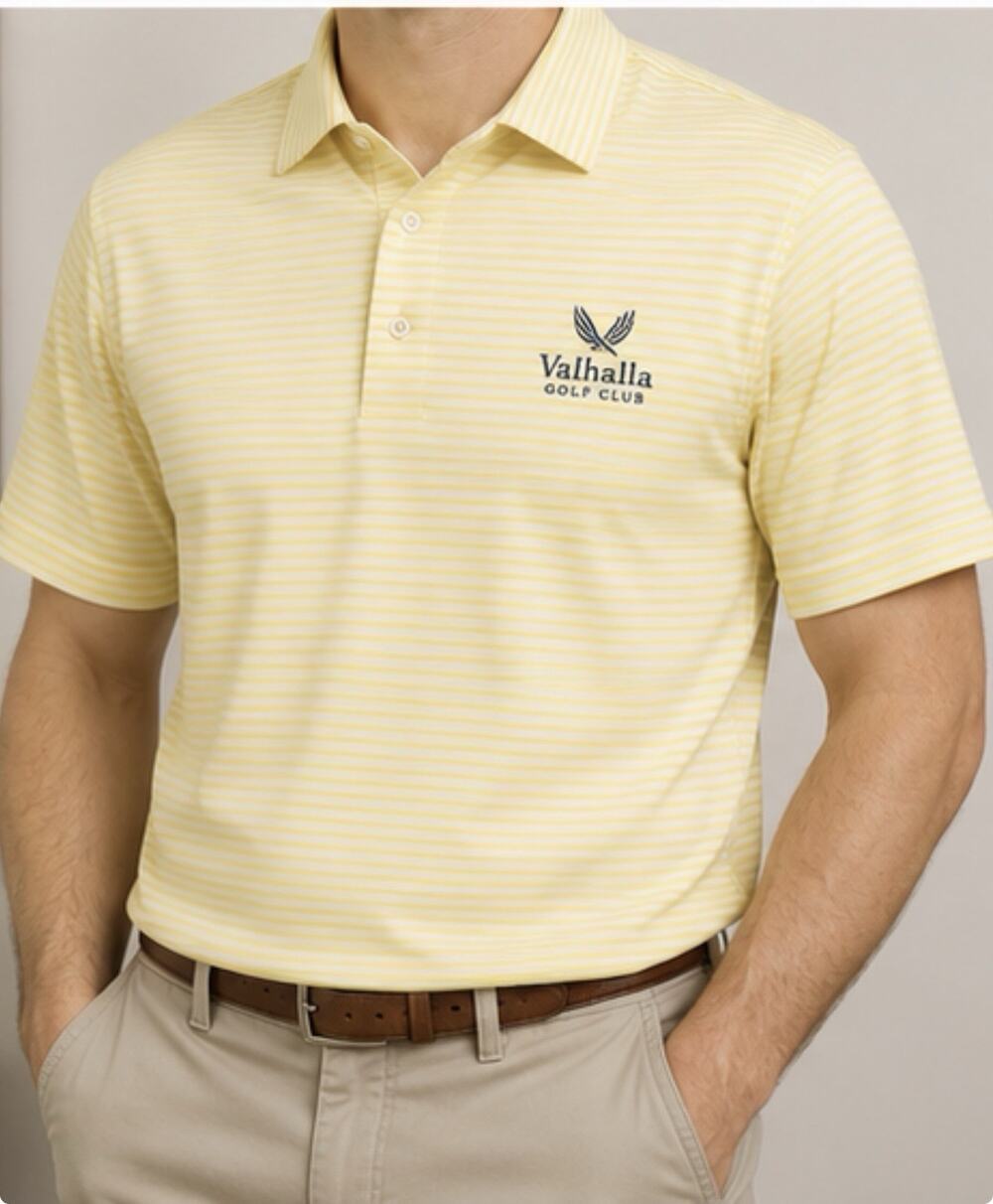 Peter Millar Summer Comfort Men’s S Valhalla Golf Club Polo Yellow Stripe